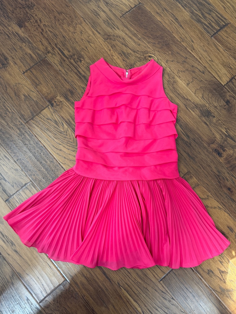 Miss Elliette Women's Vintage Pink Chiffon Pleated Flutter Dress Medium USA Made